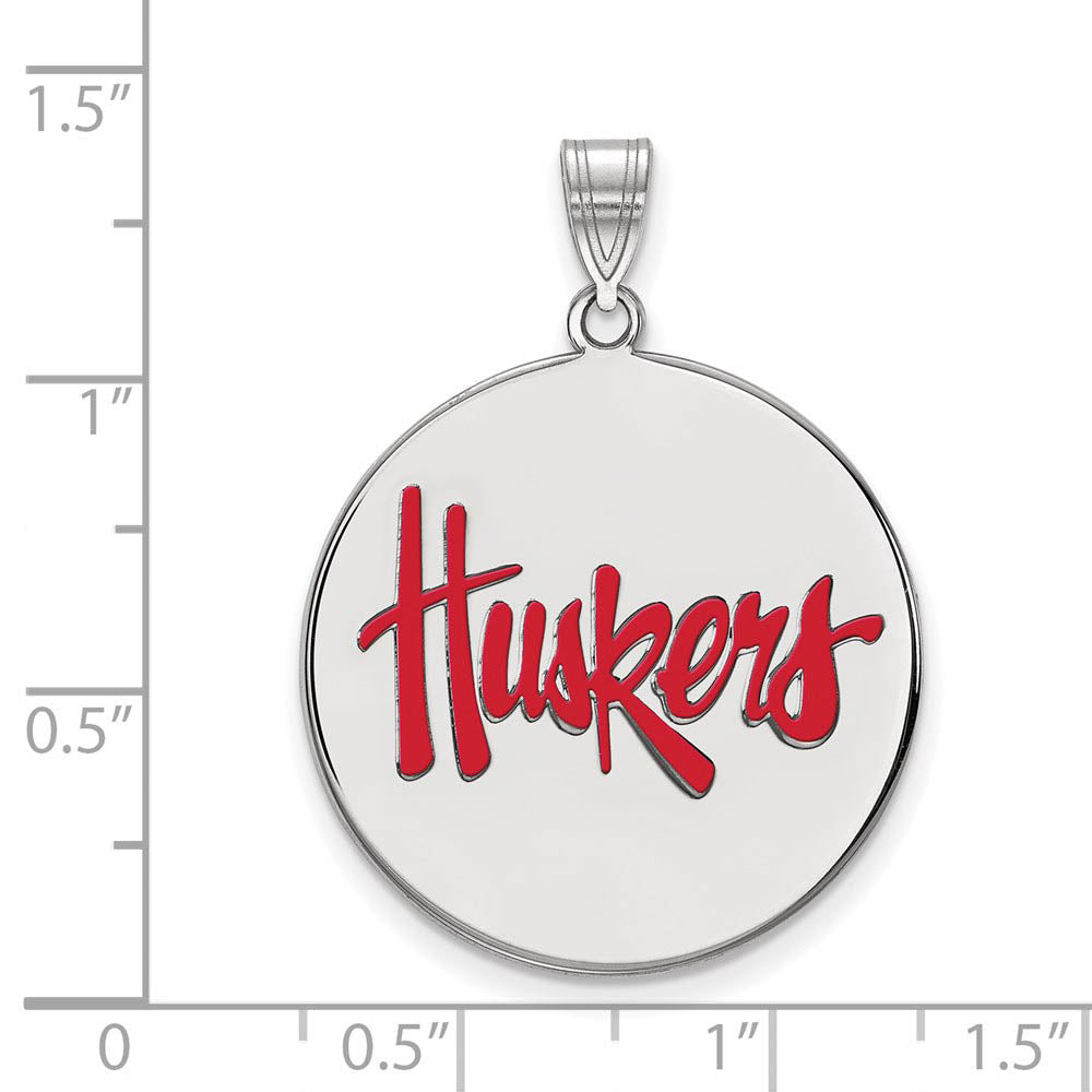 Alternate view of the Sterling Silver U. of Nebraska XL Enamel Disc Pendant by The Black Bow Jewelry Co.