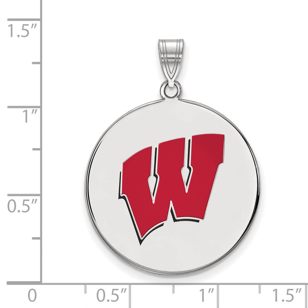 Alternate view of the Sterling Silver U. of Wisconsin XL Enamel 'W' Disc Pendant by The Black Bow Jewelry Co.