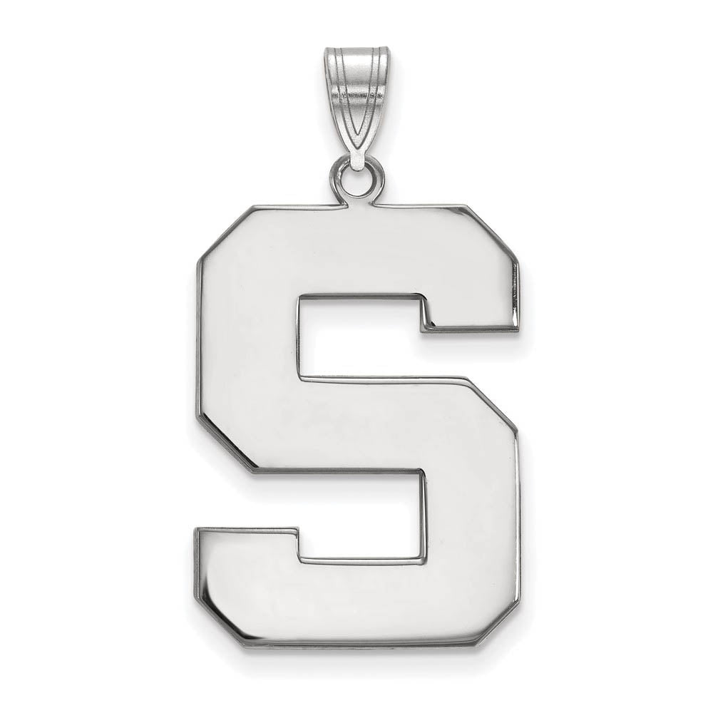 10k White Gold Michigan State XL Initial S Pendant, Item P21553 by The Black Bow Jewelry Co.