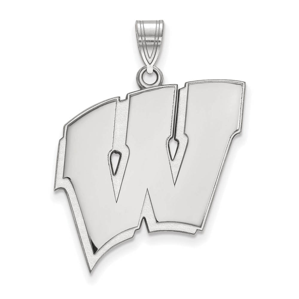 10k White Gold U. of Wisconsin XL Initial W Pendant, Item P21579 by The Black Bow Jewelry Co.