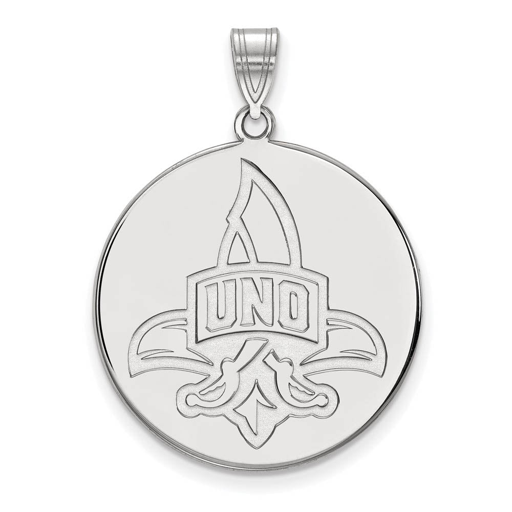 10k White Gold U. of New Orleans XL Logo Disc Pendant, Item P21596 by The Black Bow Jewelry Co.