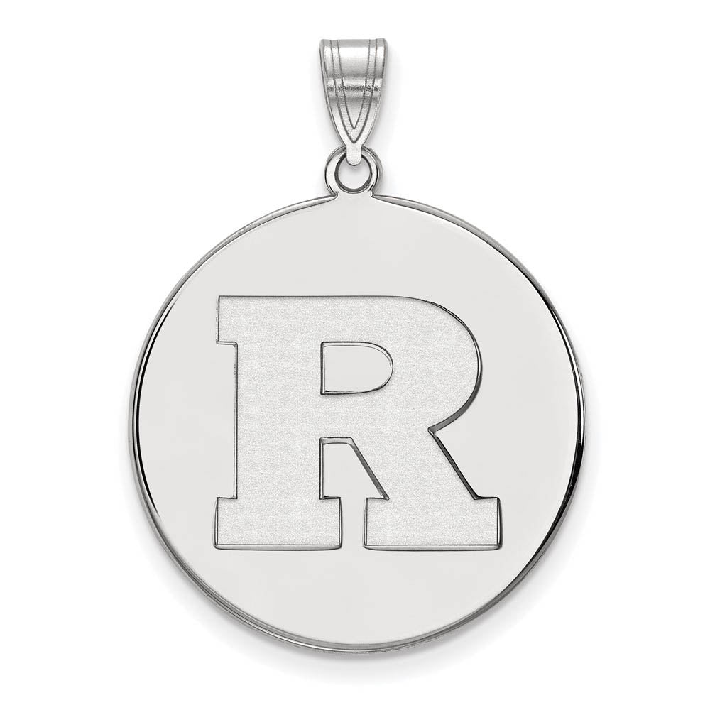 10k White Gold Rutgers XL Initial R Disc Pendant, Item P21599 by The Black Bow Jewelry Co.