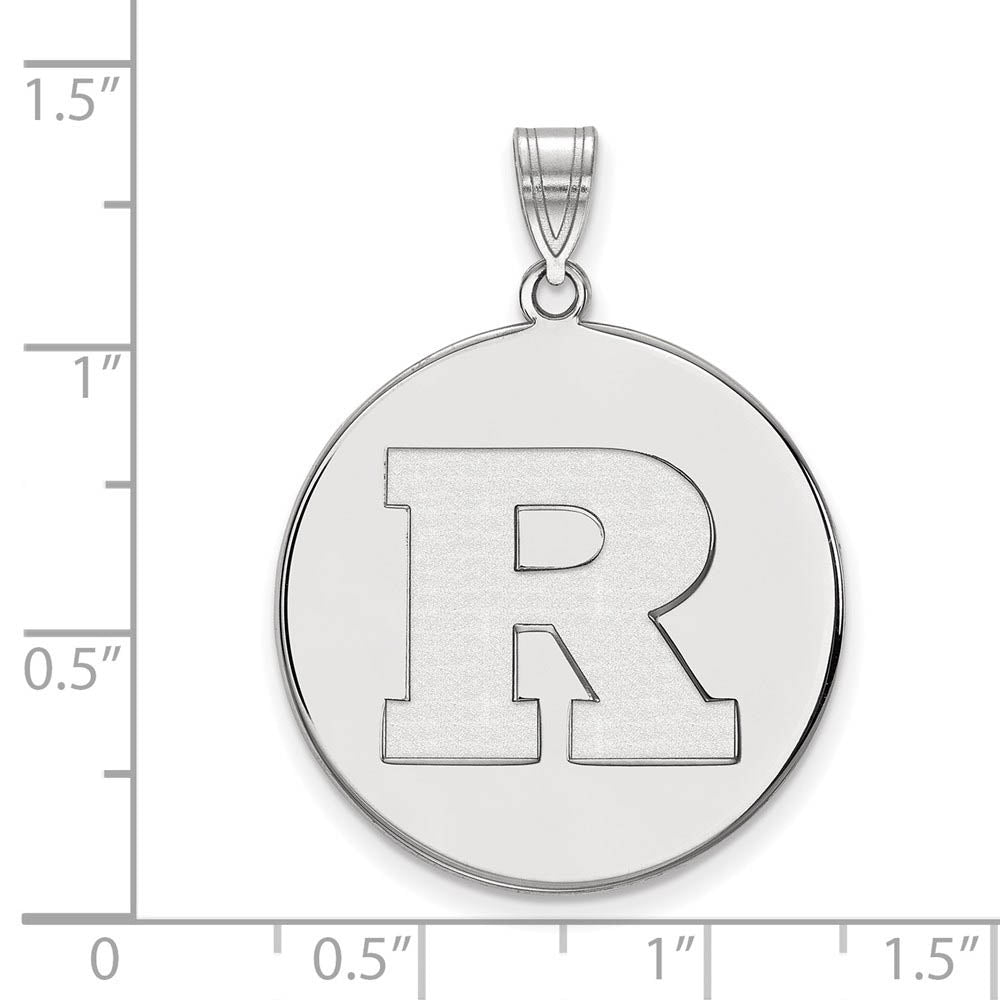 Alternate view of the 10k White Gold Rutgers XL Initial R Disc Pendant by The Black Bow Jewelry Co.