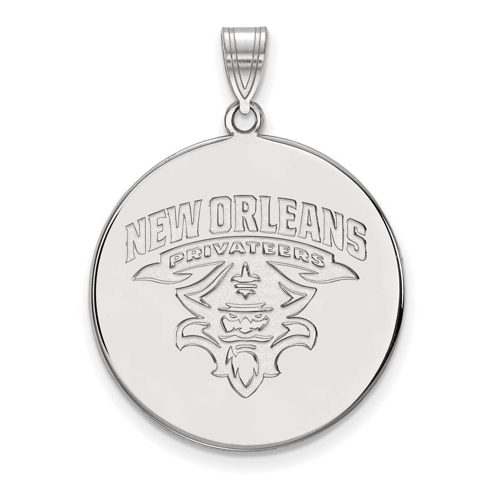 10k White Gold U. of New Orleans XL Disc Pendant, Item P21600 by The Black Bow Jewelry Co.