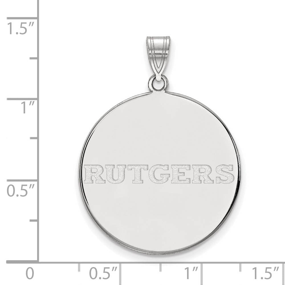 Alternate view of the 10k White Gold Rutgers XL Script Disc Pendant by The Black Bow Jewelry Co.