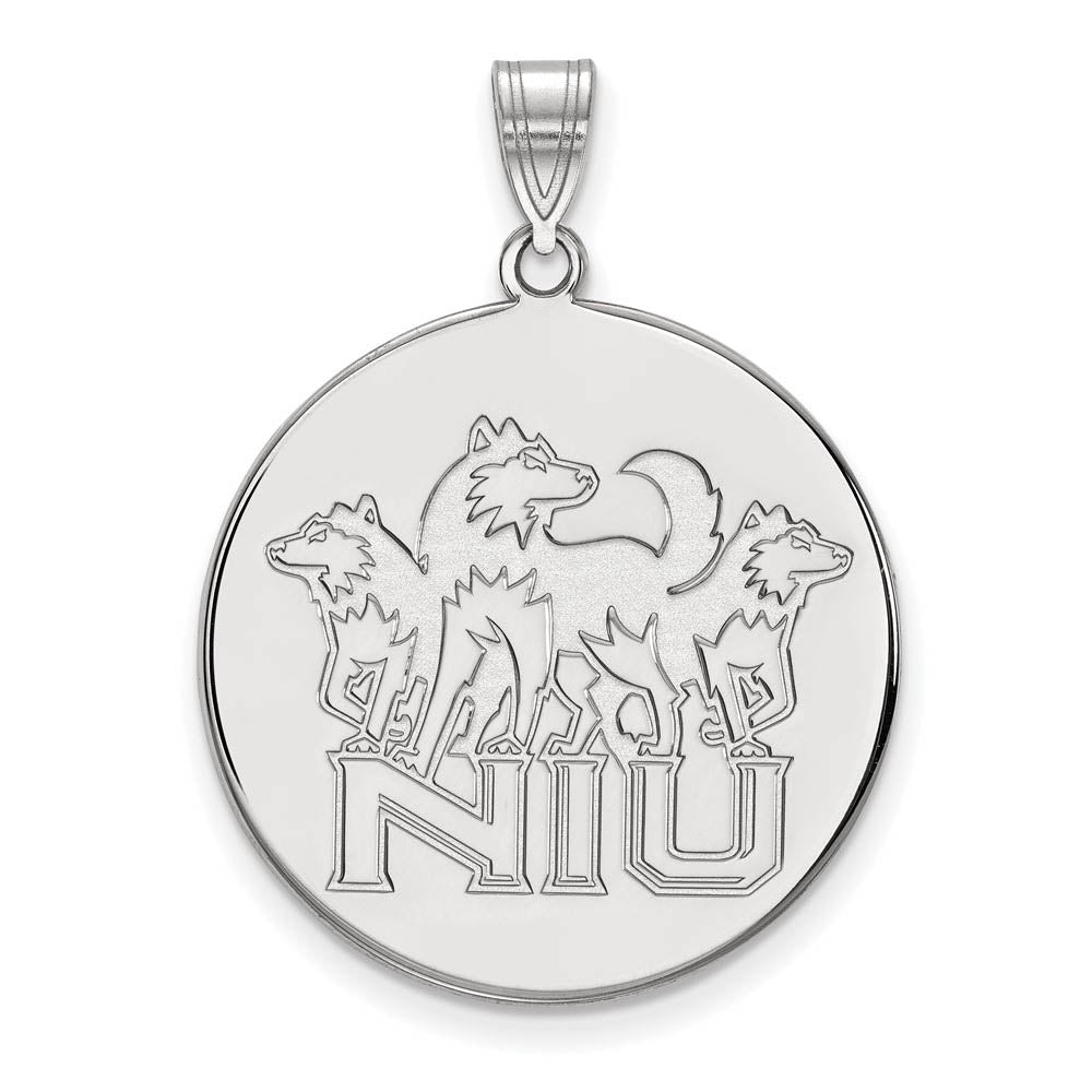 10k White Gold Northern Illinois U. XL Disc Pendant, Item P21614 by The Black Bow Jewelry Co.
