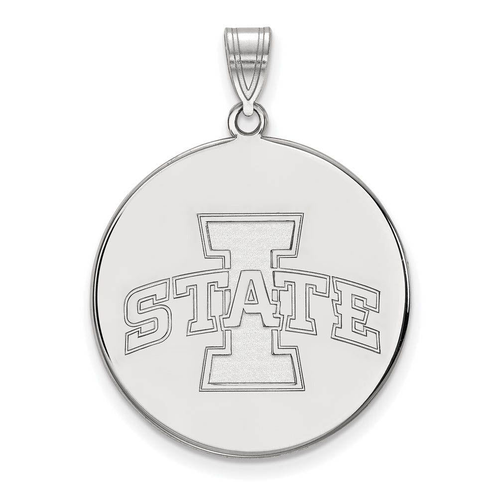 10k White Gold Iowa State XL Disc Pendant, Item P21624 by The Black Bow Jewelry Co.
