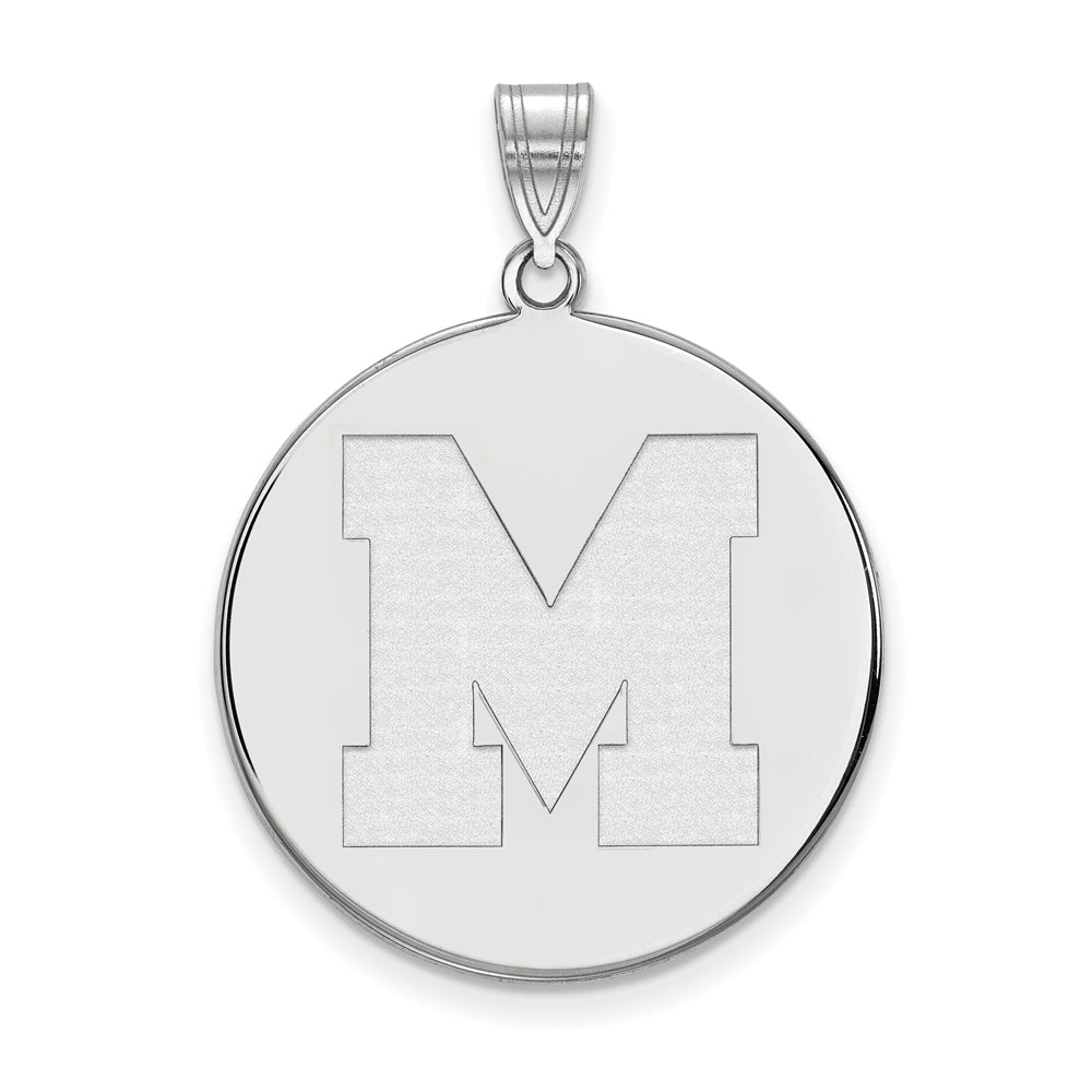 10k White Gold U. of Memphis XL Initial M Disc Pendant, Item P21626 by The Black Bow Jewelry Co.