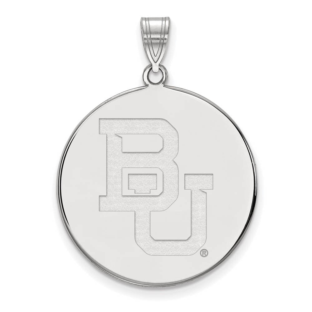 10k White Gold Baylor U XL "BU' Disc Pendant, Item P21631 by The Black Bow Jewelry Co.