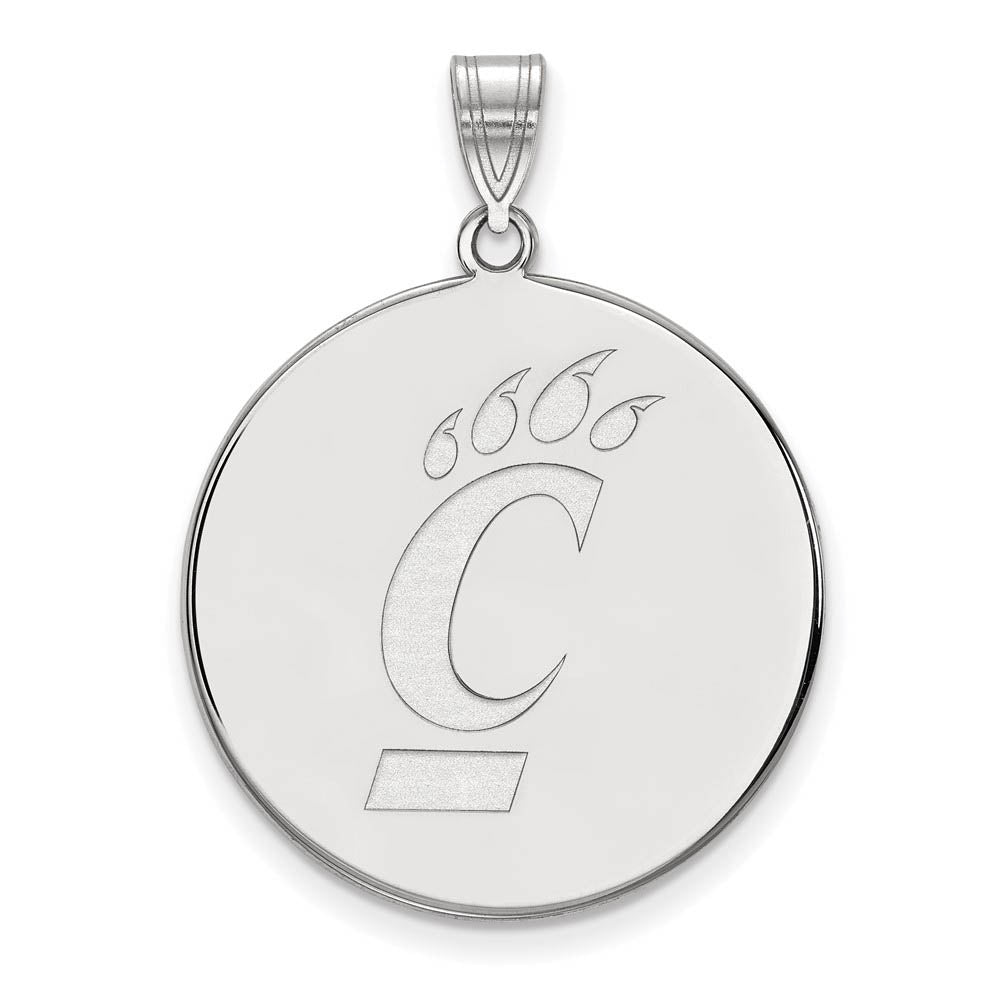 10k White Gold U of Cincinnati XL Logo Disc Pendant, Item P21650 by The Black Bow Jewelry Co.