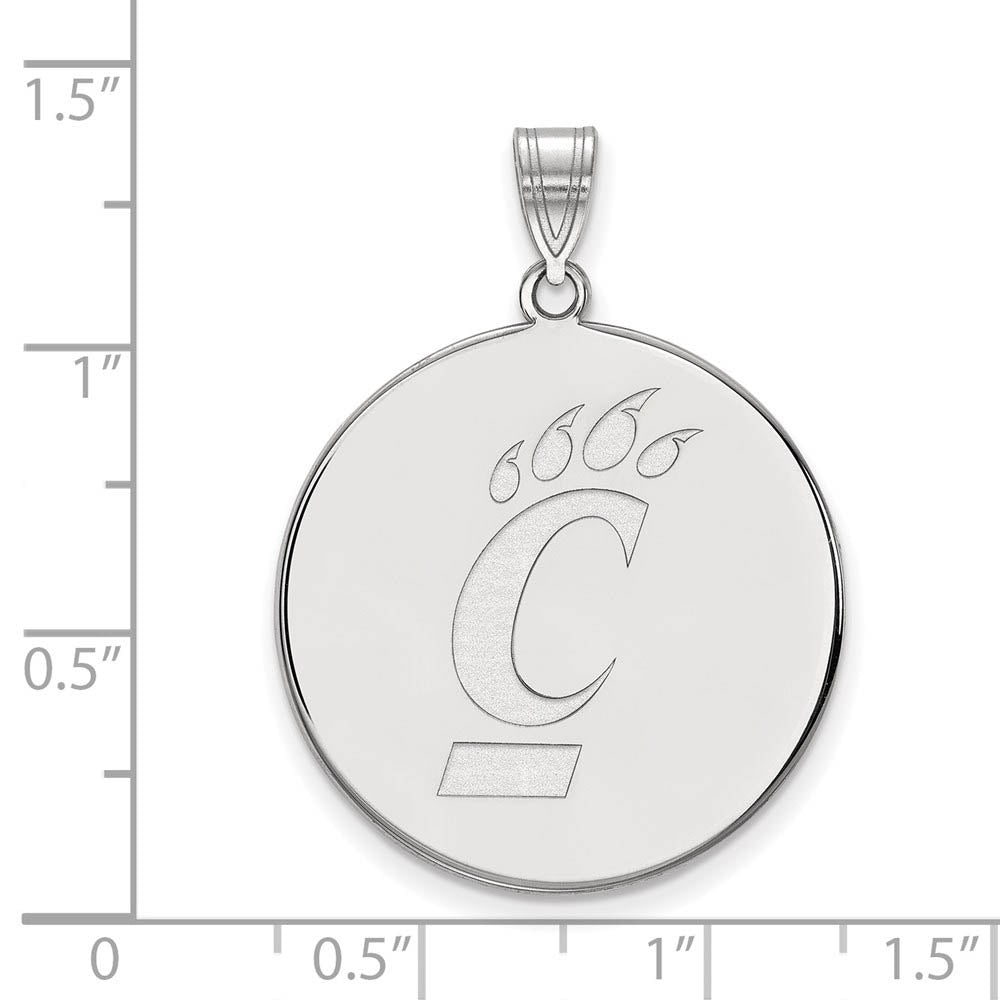Alternate view of the 10k White Gold U of Cincinnati XL Logo Disc Pendant by The Black Bow Jewelry Co.