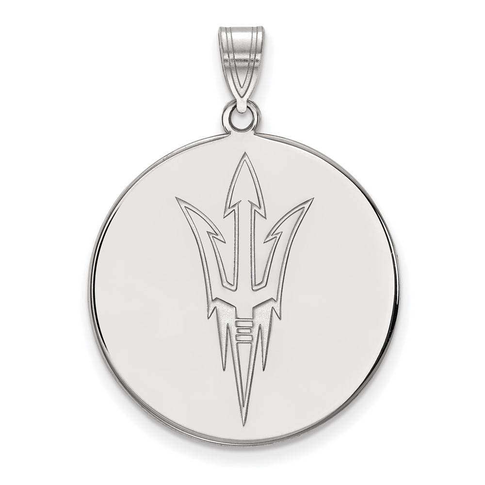 10k White Gold Arizona State XL Logo Disc Pendant, Item P21651 by The Black Bow Jewelry Co.