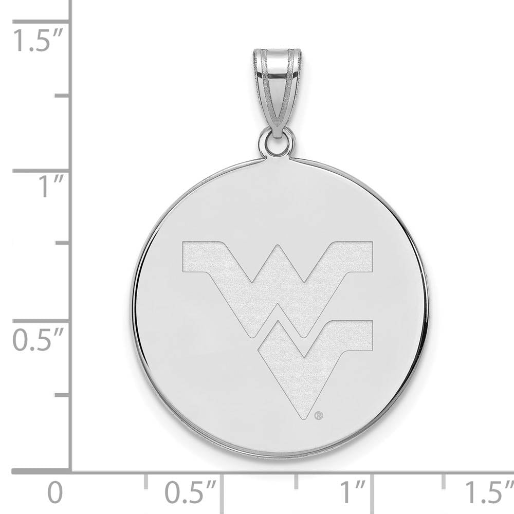 Alternate view of the 10k White Gold West Virginia U. XL Logo Disc Pendant by The Black Bow Jewelry Co.