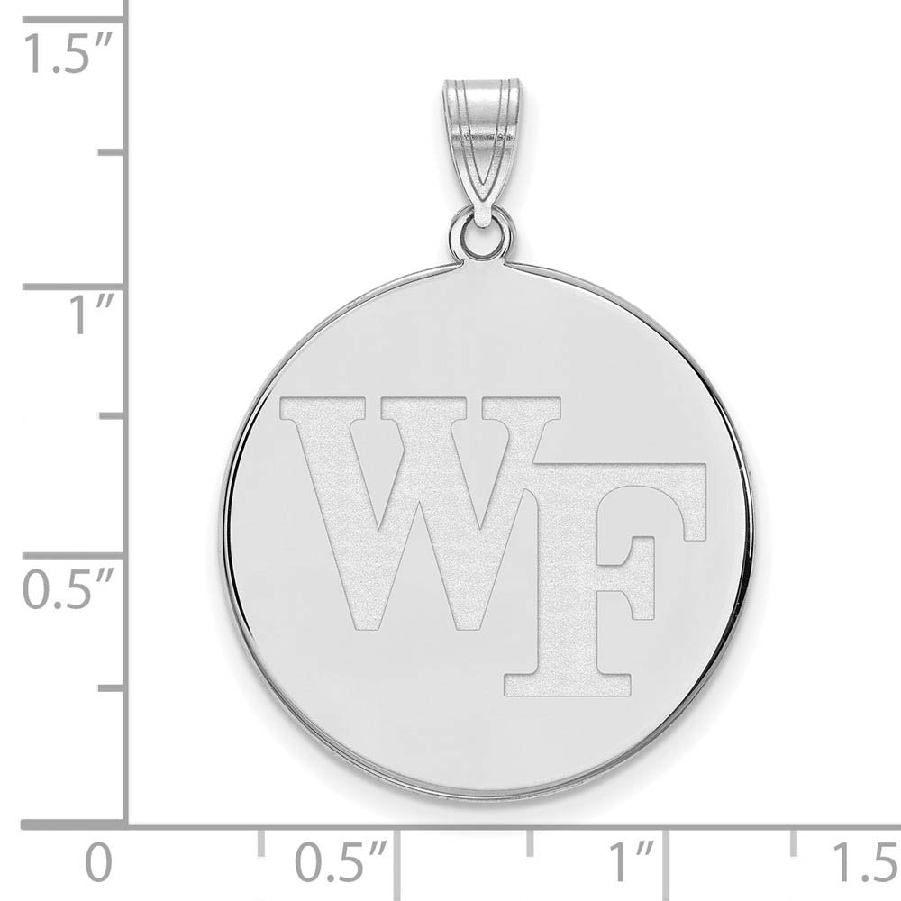 Alternate view of the 10k White Gold Wake Forest U. XL 'WF' Disc Pendant by The Black Bow Jewelry Co.