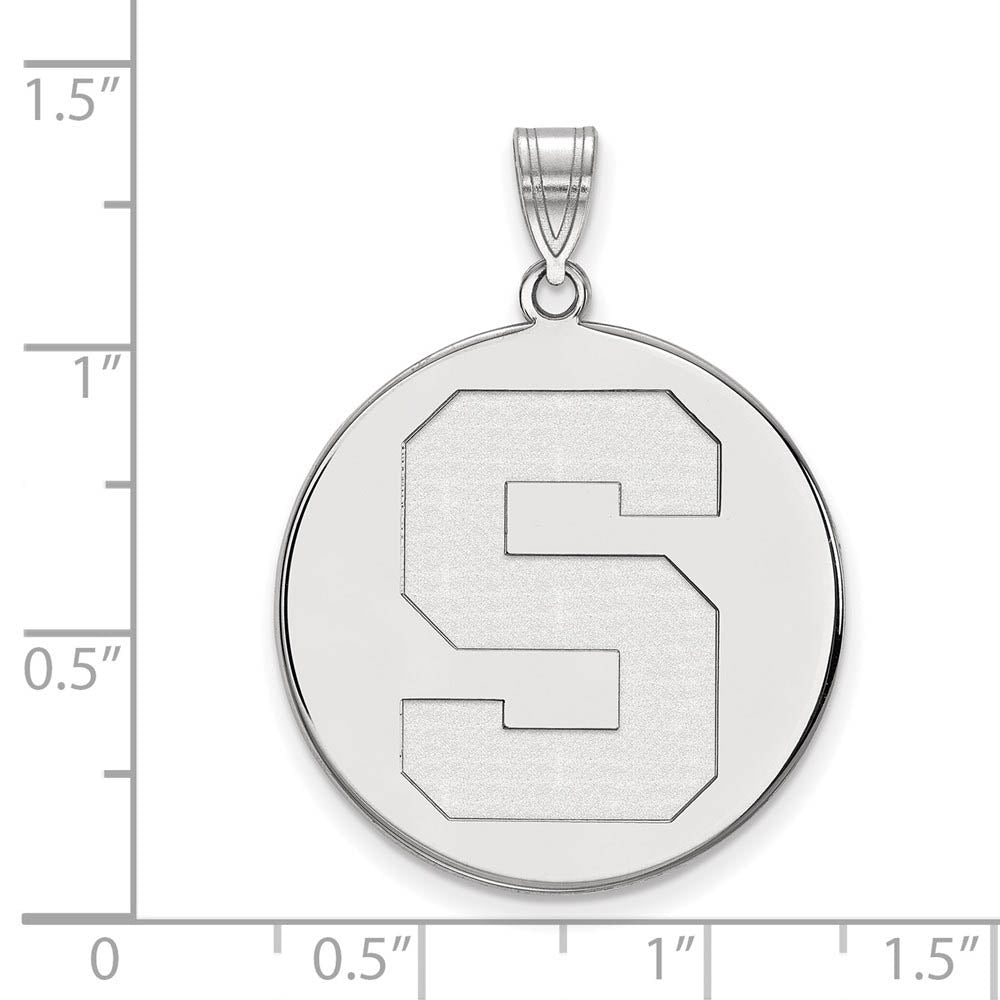 Alternate view of the 10k White Gold Michigan State XL Initial S Disc Pendant by The Black Bow Jewelry Co.