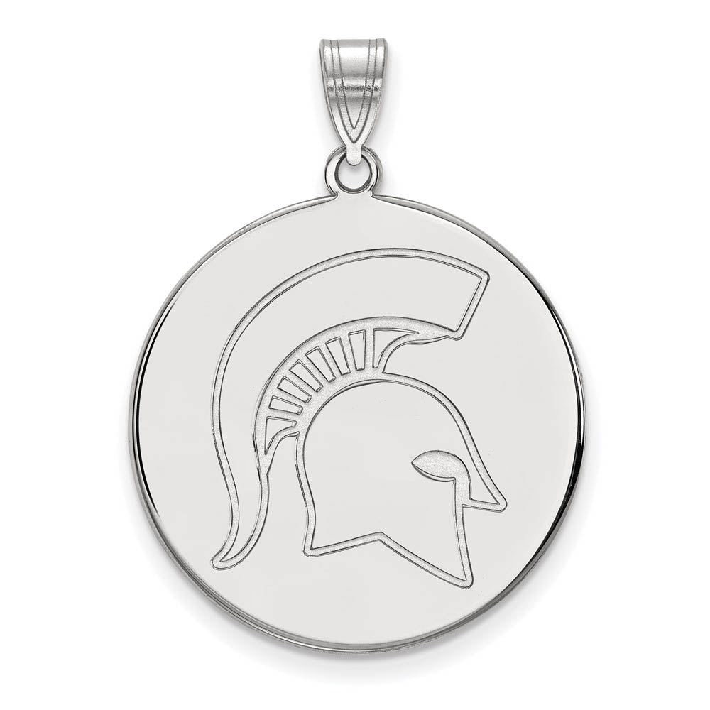 10k White Gold Michigan State XL Logo Disc Pendant, Item P21681 by The Black Bow Jewelry Co.