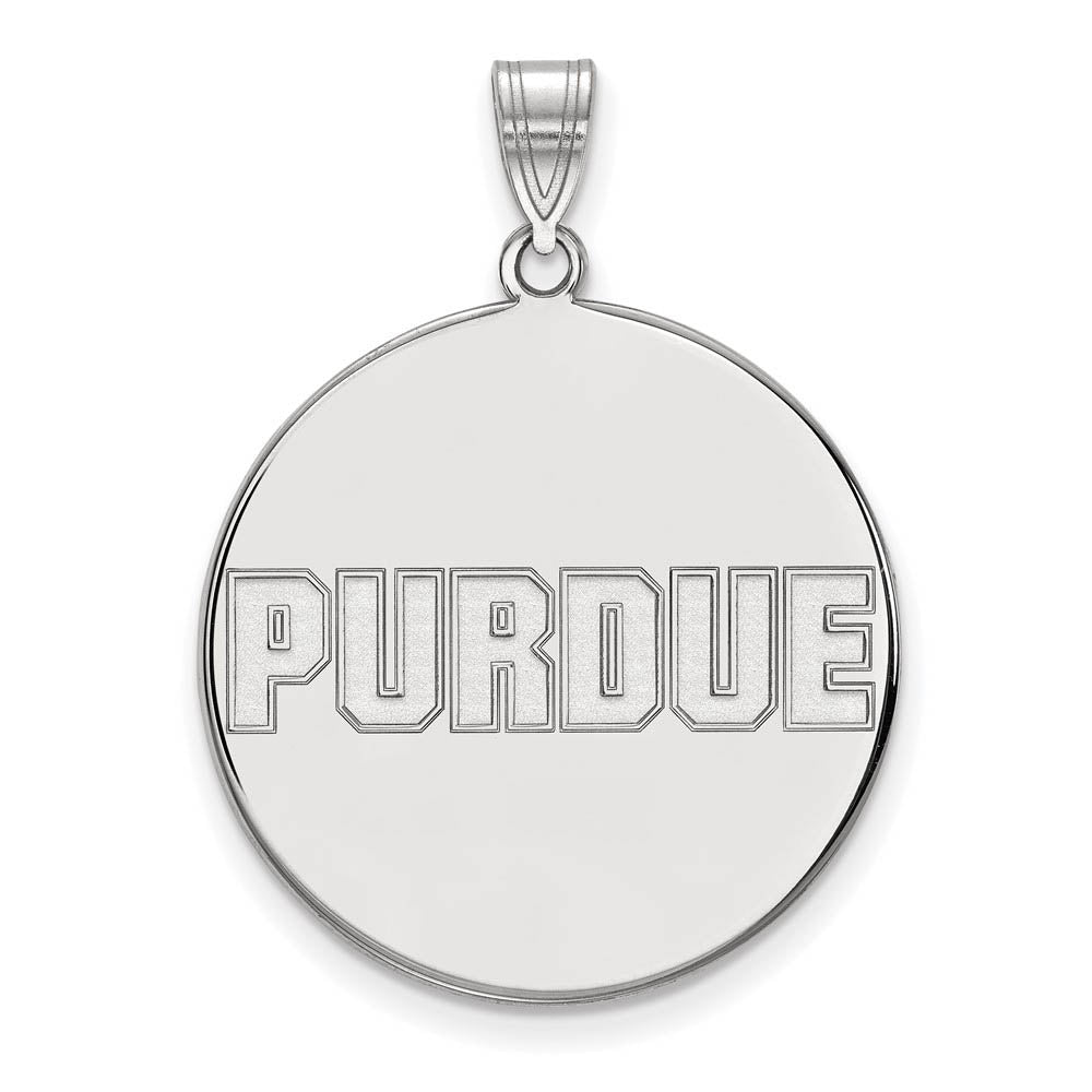 10k White Gold Purdue XL Script Disc Pendant, Item P21691 by The Black Bow Jewelry Co.