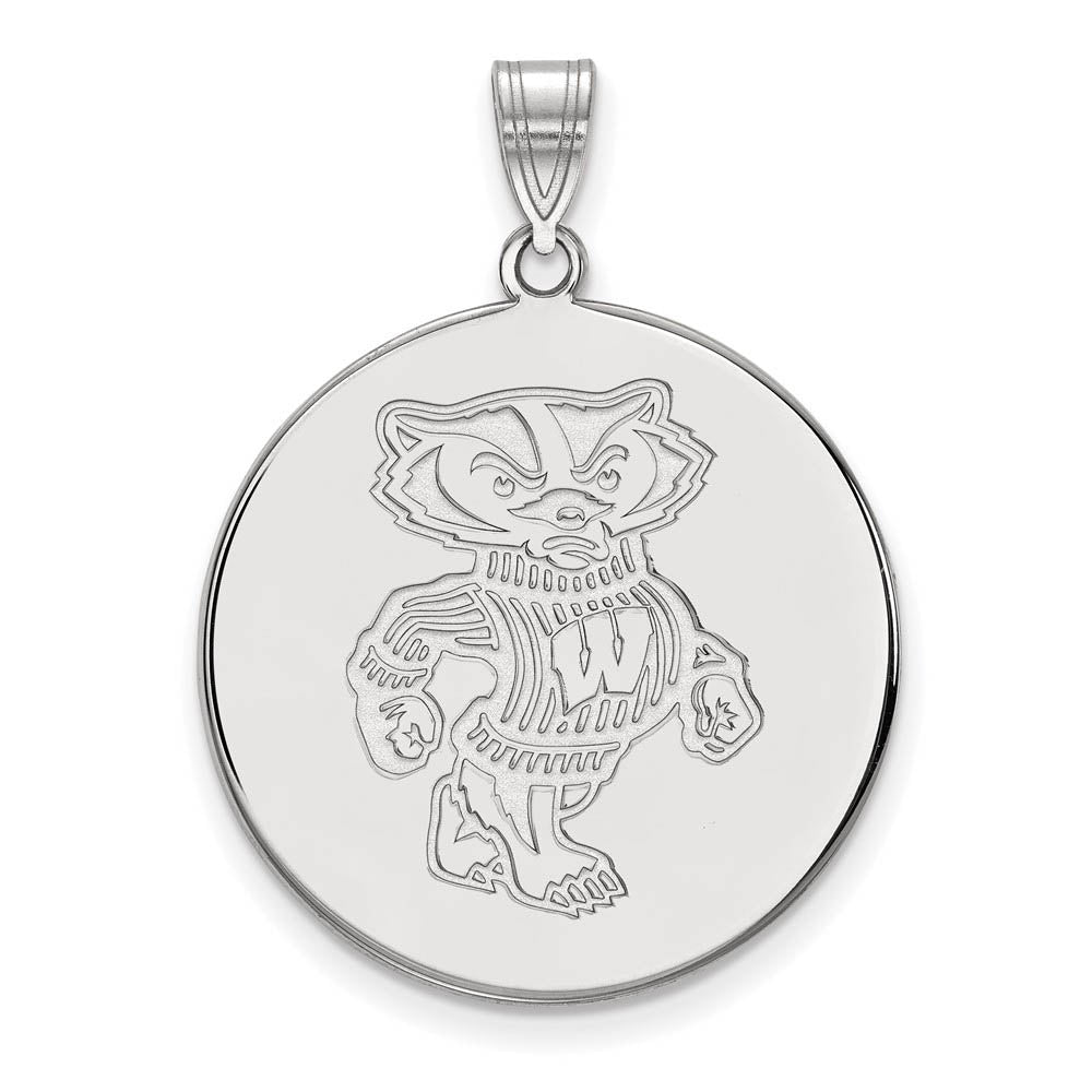 10k White Gold U. of Wisconsin XL Badgers Disc Pendant, Item P21702 by The Black Bow Jewelry Co.