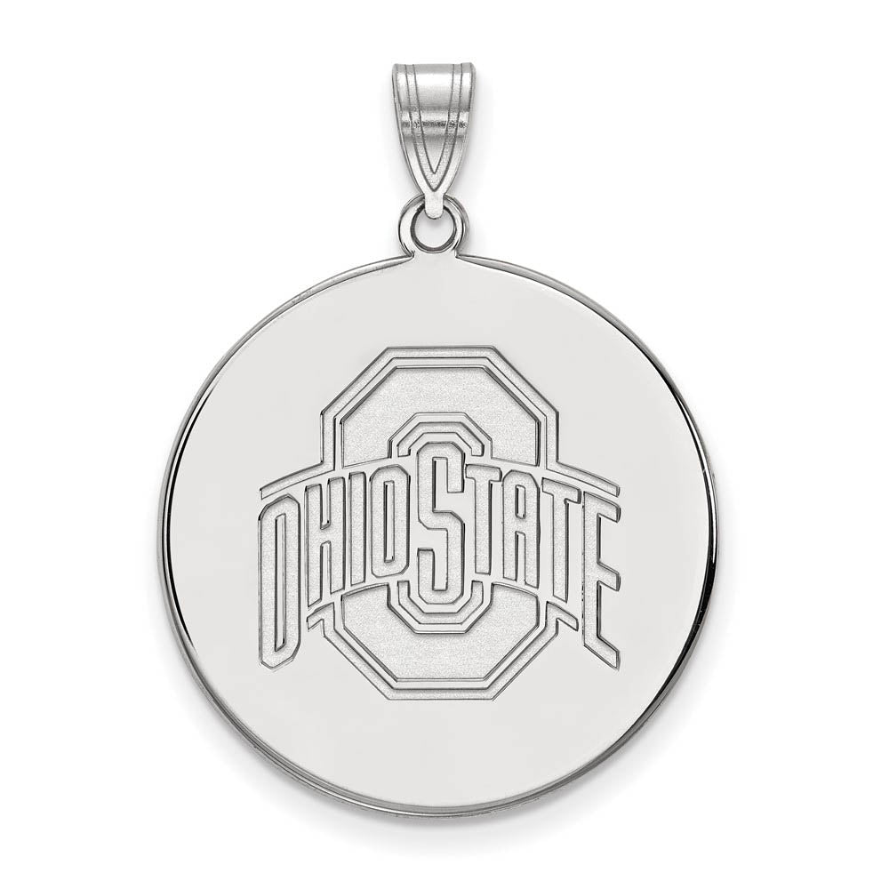 10k White Gold Ohio State XL Logo Disc Pendant, Item P21704 by The Black Bow Jewelry Co.