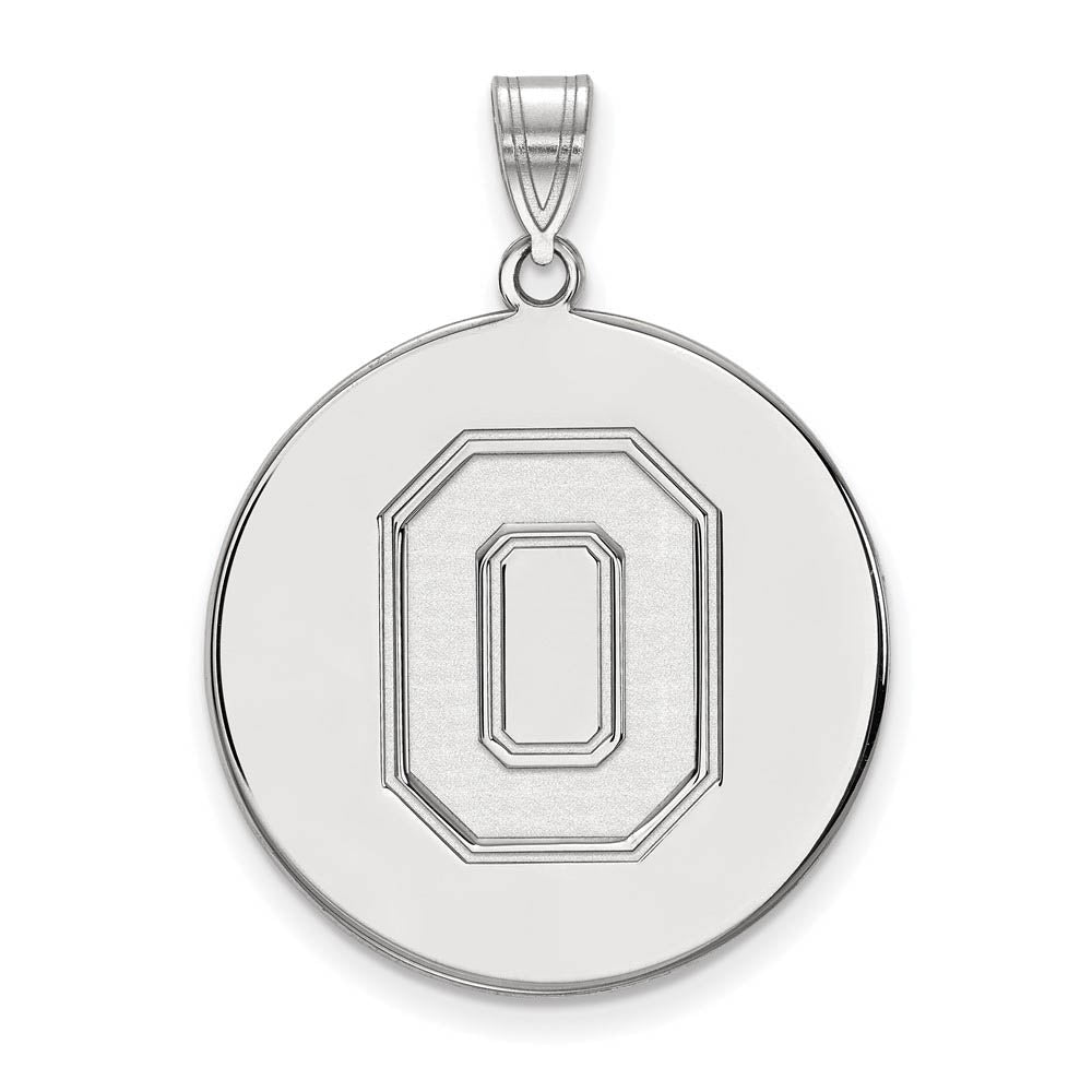 10k White Gold Ohio State XL Disc Pendant, Item P21705 by The Black Bow Jewelry Co.