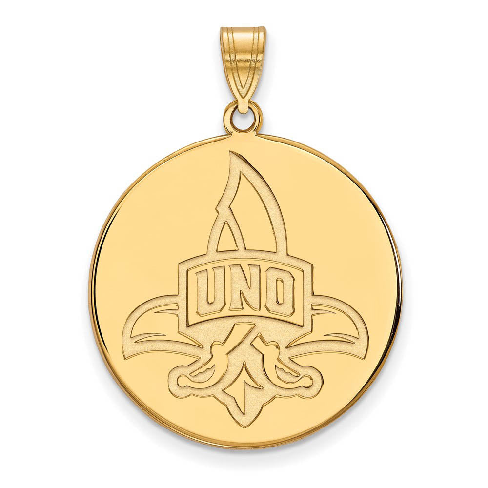 10k Yellow Gold U. of New Orleans XL Logo Disc Pendant, Item P21827 by The Black Bow Jewelry Co.