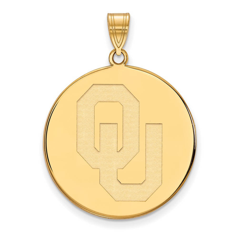 10k Yellow Gold U. of Oklahoma XL 'OU' Disc Pendant, Item P21852 by The Black Bow Jewelry Co.