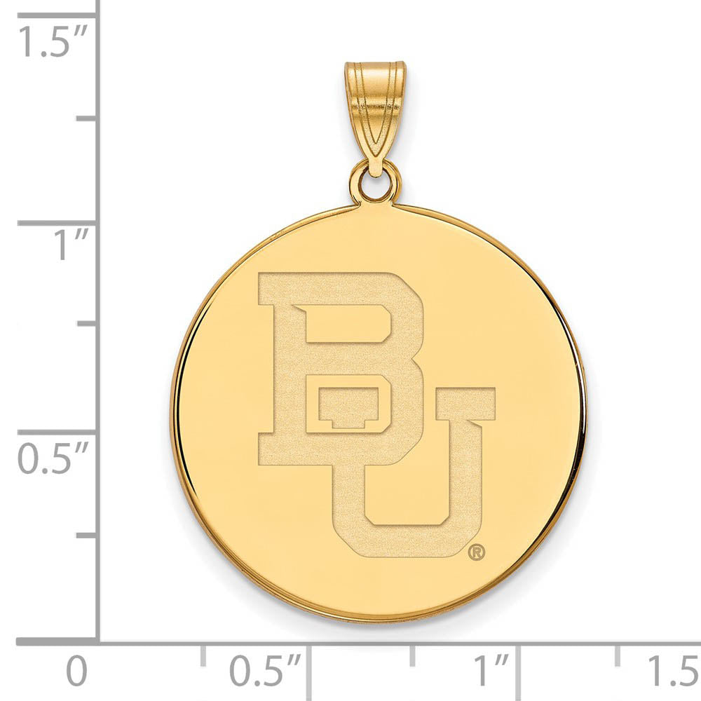 Alternate view of the 10k Yellow Gold Baylor U XL 'BU' Disc Pendant by The Black Bow Jewelry Co.