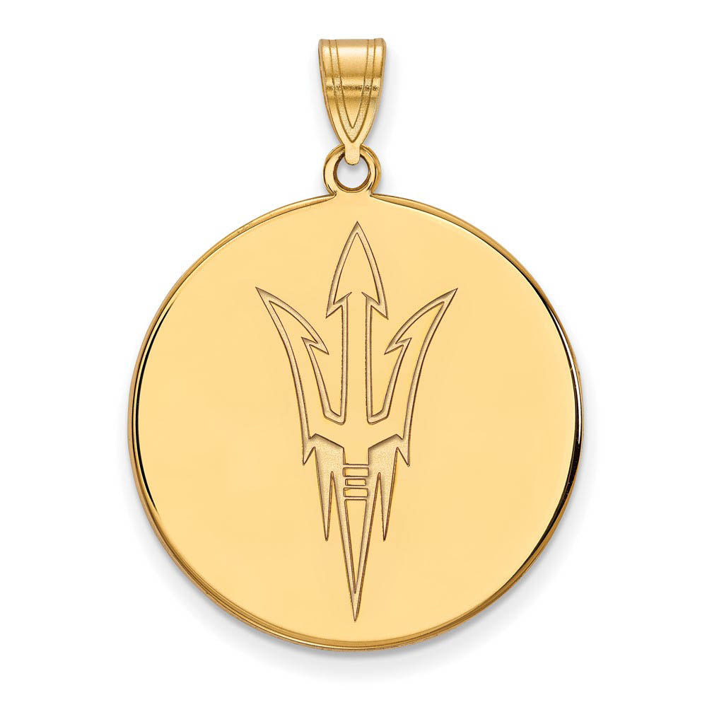 10k Yellow Gold Arizona State XL Logo Disc Pendant, Item P21881 by The Black Bow Jewelry Co.