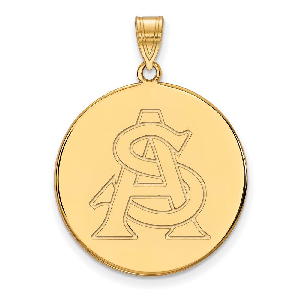 10k Yellow Gold Arizona State XL Disc Pendant, Item P21883 by The Black Bow Jewelry Co.