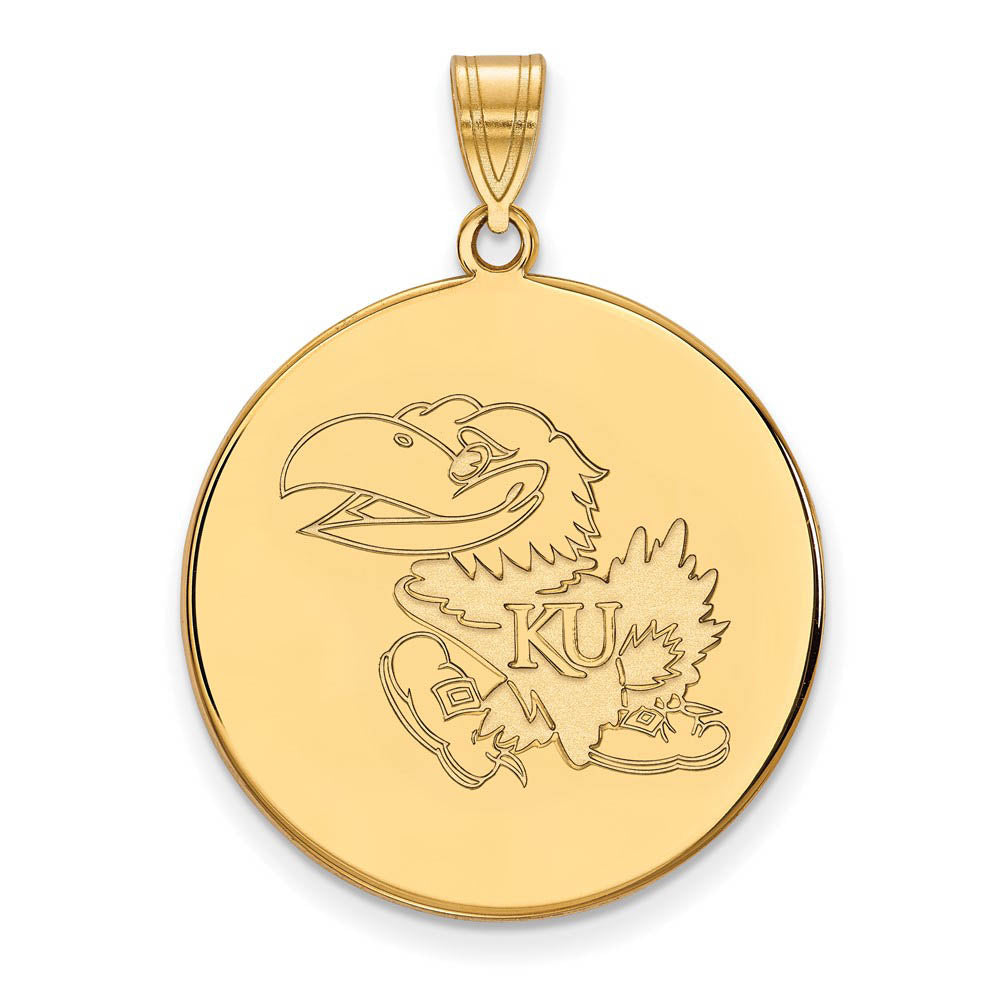 10k Yellow Gold U. of Kansas XL Disc Pendant, Item P21891 by The Black Bow Jewelry Co.