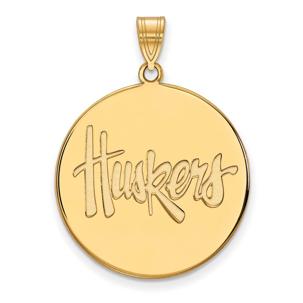 10k Yellow Gold U. of Nebraska XL Disc Pendant, Item P21892 by The Black Bow Jewelry Co.