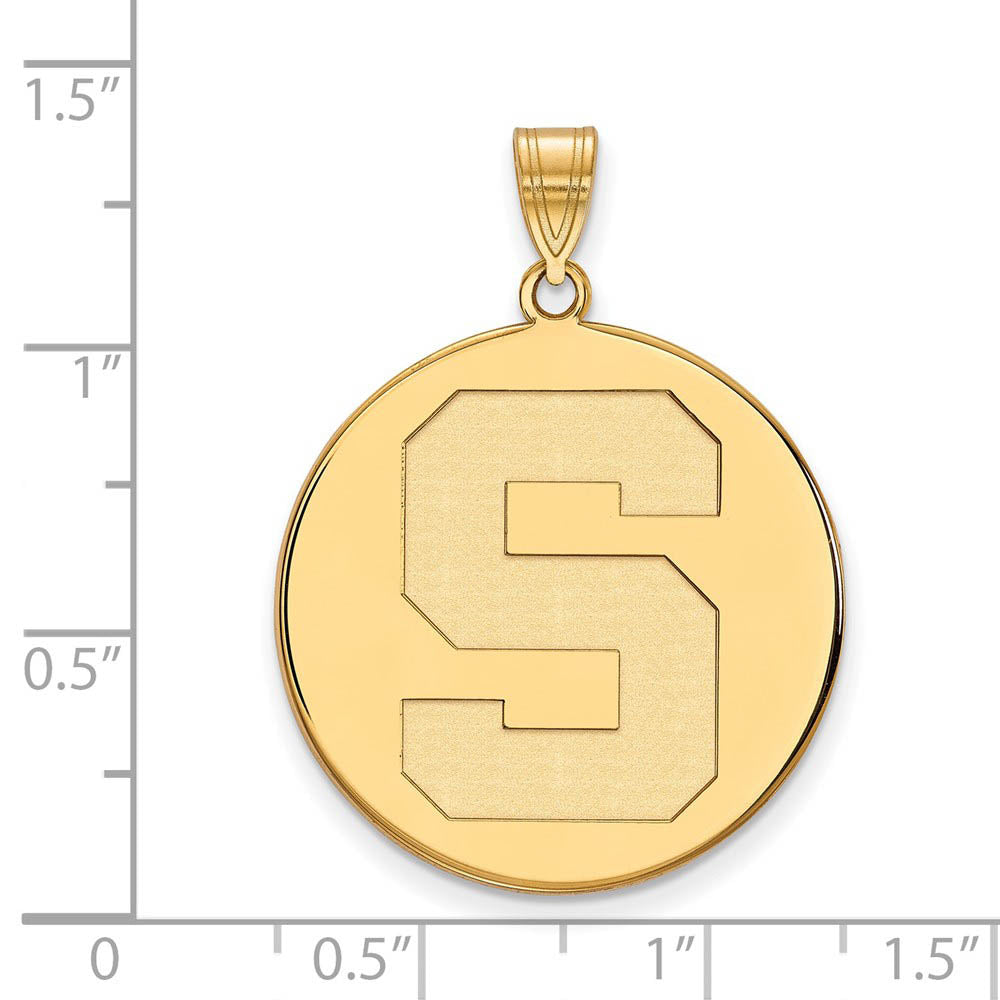 Alternate view of the 10k Yellow Gold Michigan State XL Initial S Disc Pendant by The Black Bow Jewelry Co.