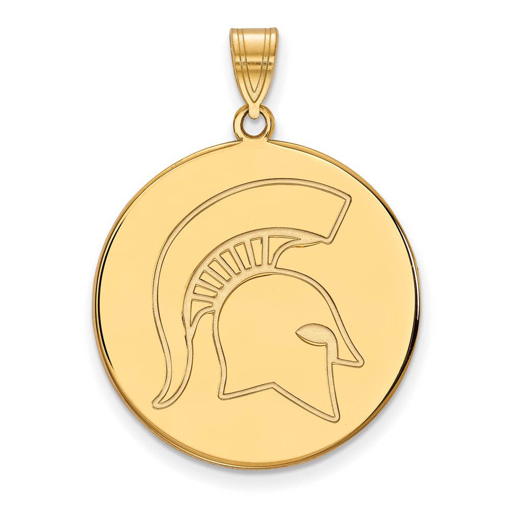 10k Yellow Gold Michigan State XL Logo Disc Pendant, Item P21911 by The Black Bow Jewelry Co.