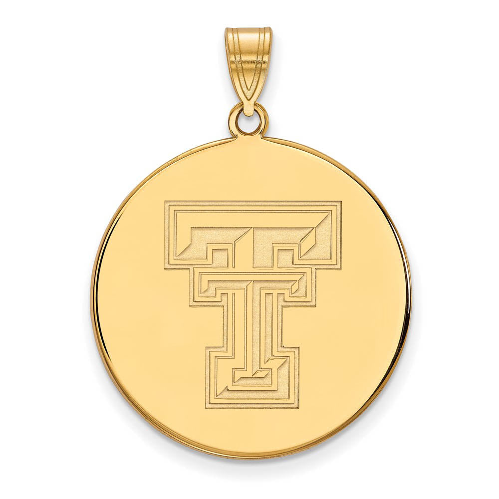 10k Yellow Gold Texas Tech U. XL 'TT' Disc Pendant, Item P21918 by The Black Bow Jewelry Co.