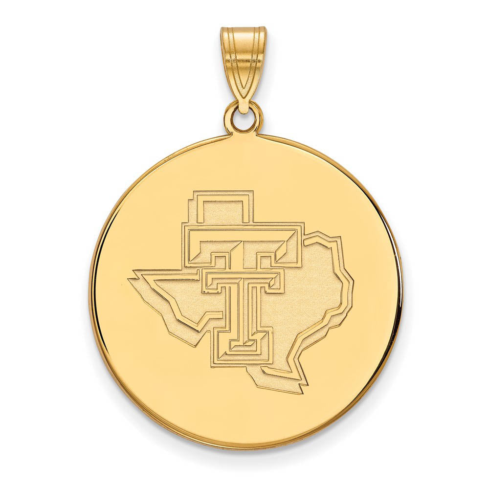 10k Yellow Gold Texas Tech U. XL Disc Pendant, Item P21919 by The Black Bow Jewelry Co.