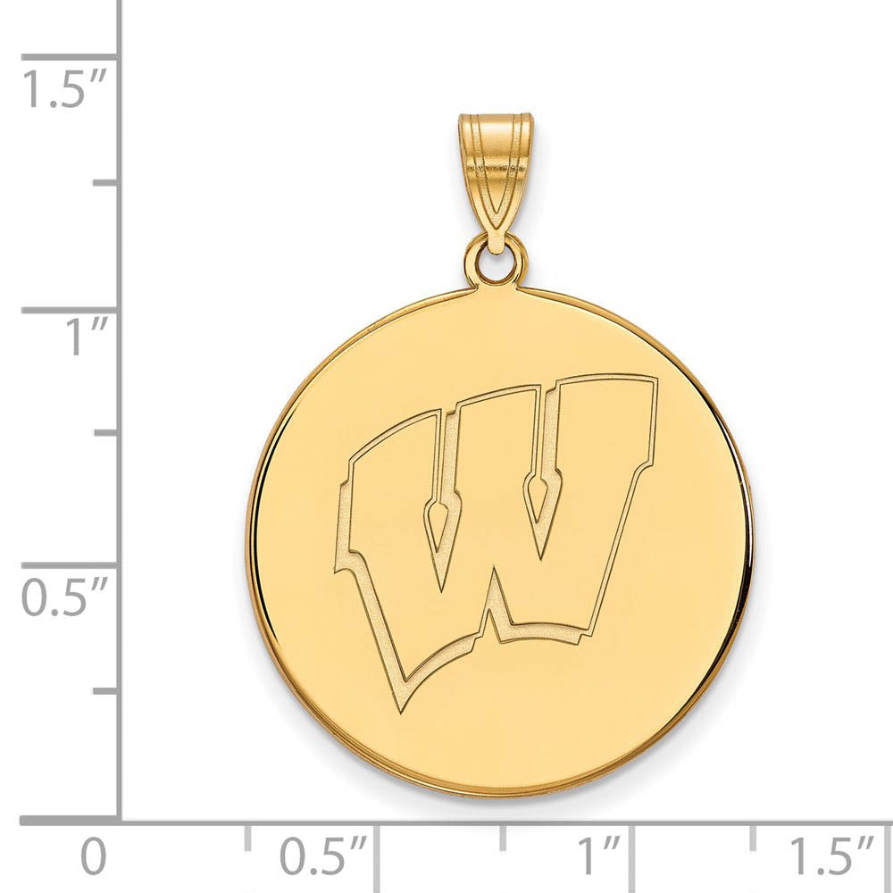 Alternate view of the 10k Yellow Gold U. of Wisconsin XL Initial W Disc Pendant by The Black Bow Jewelry Co.
