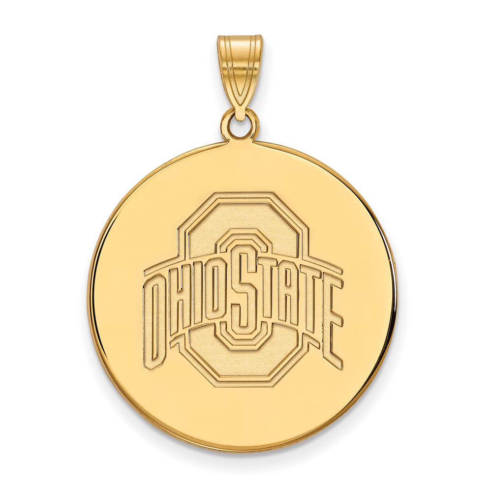 10k Yellow Gold Ohio State XL Logo Disc Pendant, Item P21934 by The Black Bow Jewelry Co.