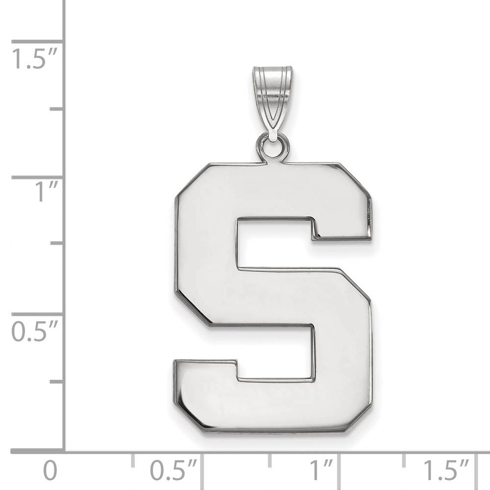 Alternate view of the 14k White Gold Michigan State XL Initial S Pendant by The Black Bow Jewelry Co.