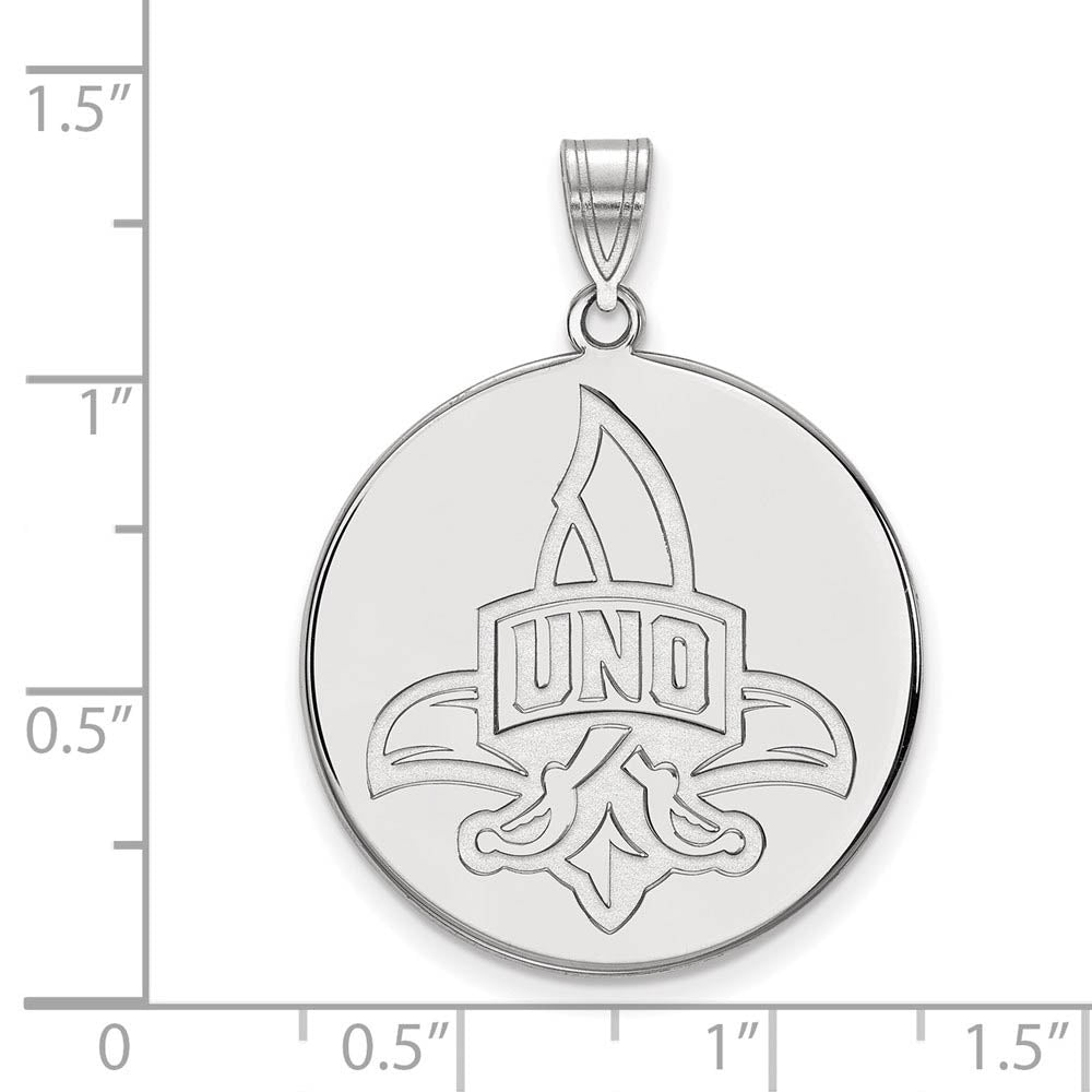 Alternate view of the 14k White Gold U. of New Orleans XL Logo Disc Pendant by The Black Bow Jewelry Co.