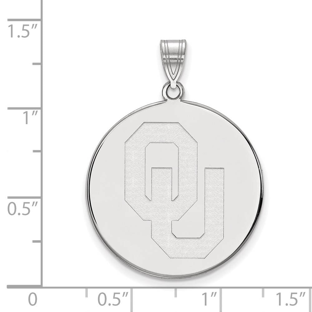 Alternate view of the 14k White Gold U. of Oklahoma XL 'OU' Disc Pendant by The Black Bow Jewelry Co.