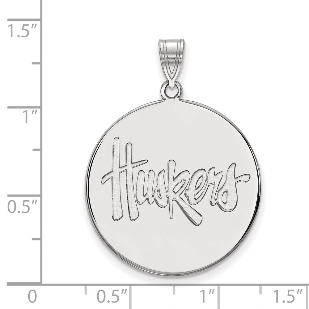 Alternate view of the 14k White Gold U. of Nebraska XL Disc Pendant by The Black Bow Jewelry Co.
