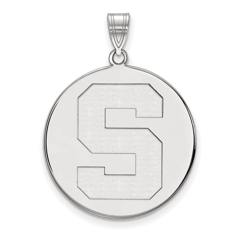 14k White Gold Michigan State XL Initial S Disc Pendant, Item P22036 by The Black Bow Jewelry Co.