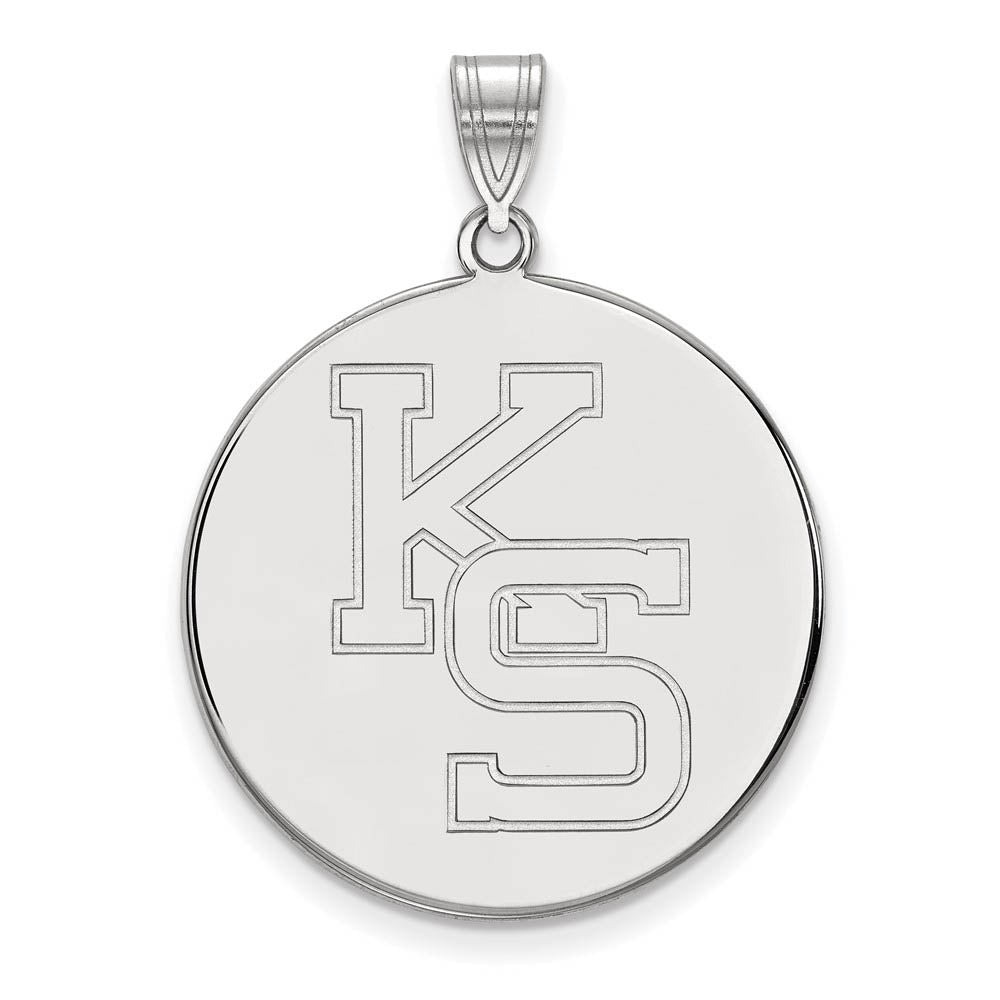 14k White Gold Kansas State XL 'KS' Disc Pendant, Item P22039 by The Black Bow Jewelry Co.