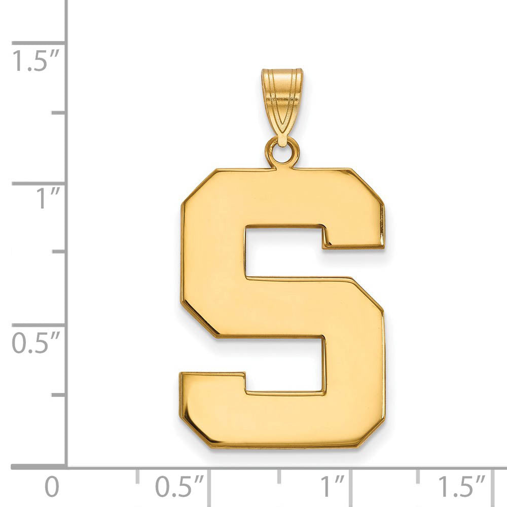 Alternate view of the 14k Yellow Gold Michigan State XL Initial S Pendant by The Black Bow Jewelry Co.
