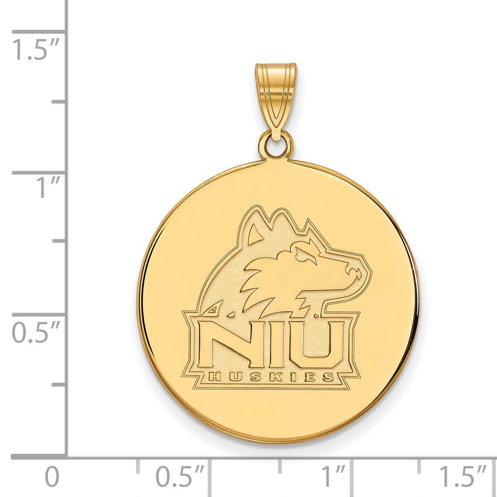 Alternate view of the 14k Yellow Gold Northern Illinois U. XL Logo Disc Pendant by The Black Bow Jewelry Co.