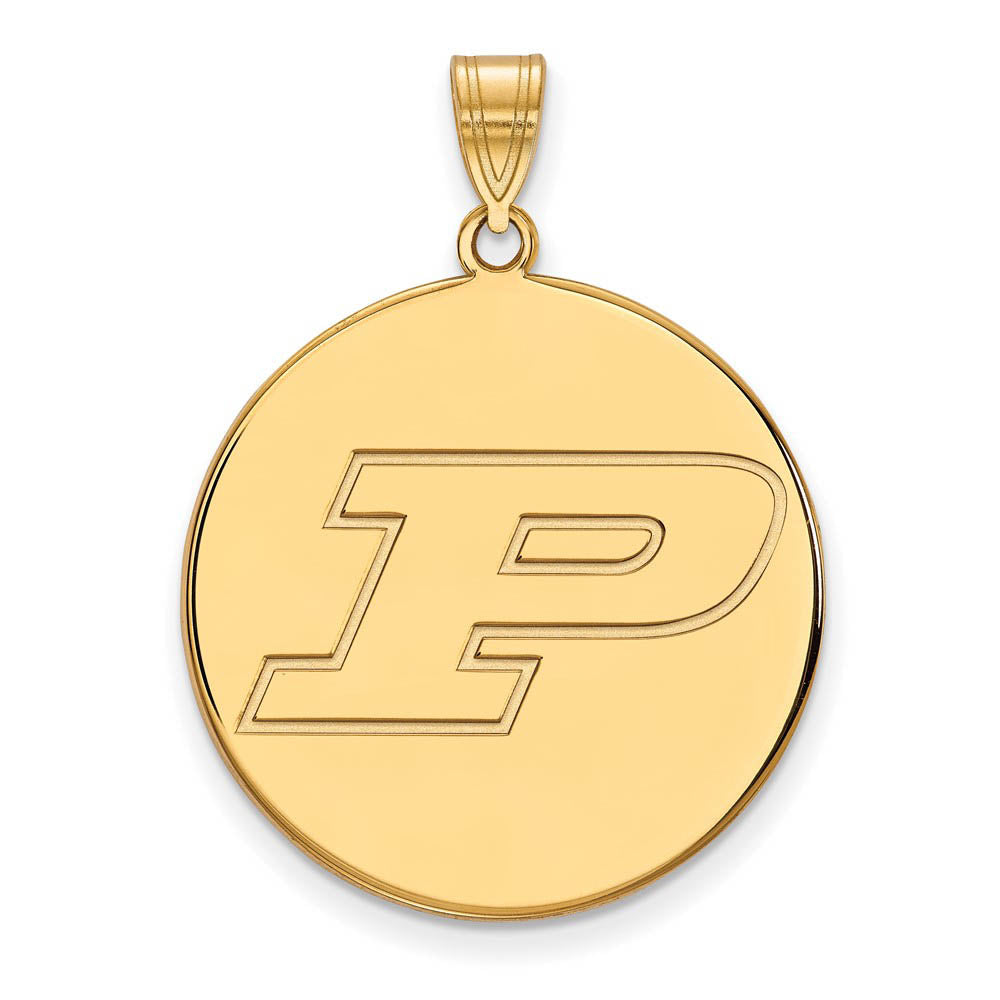 14k Yellow Gold Purdue XL Initial P Disc Pendant, Item P22194 by The Black Bow Jewelry Co.