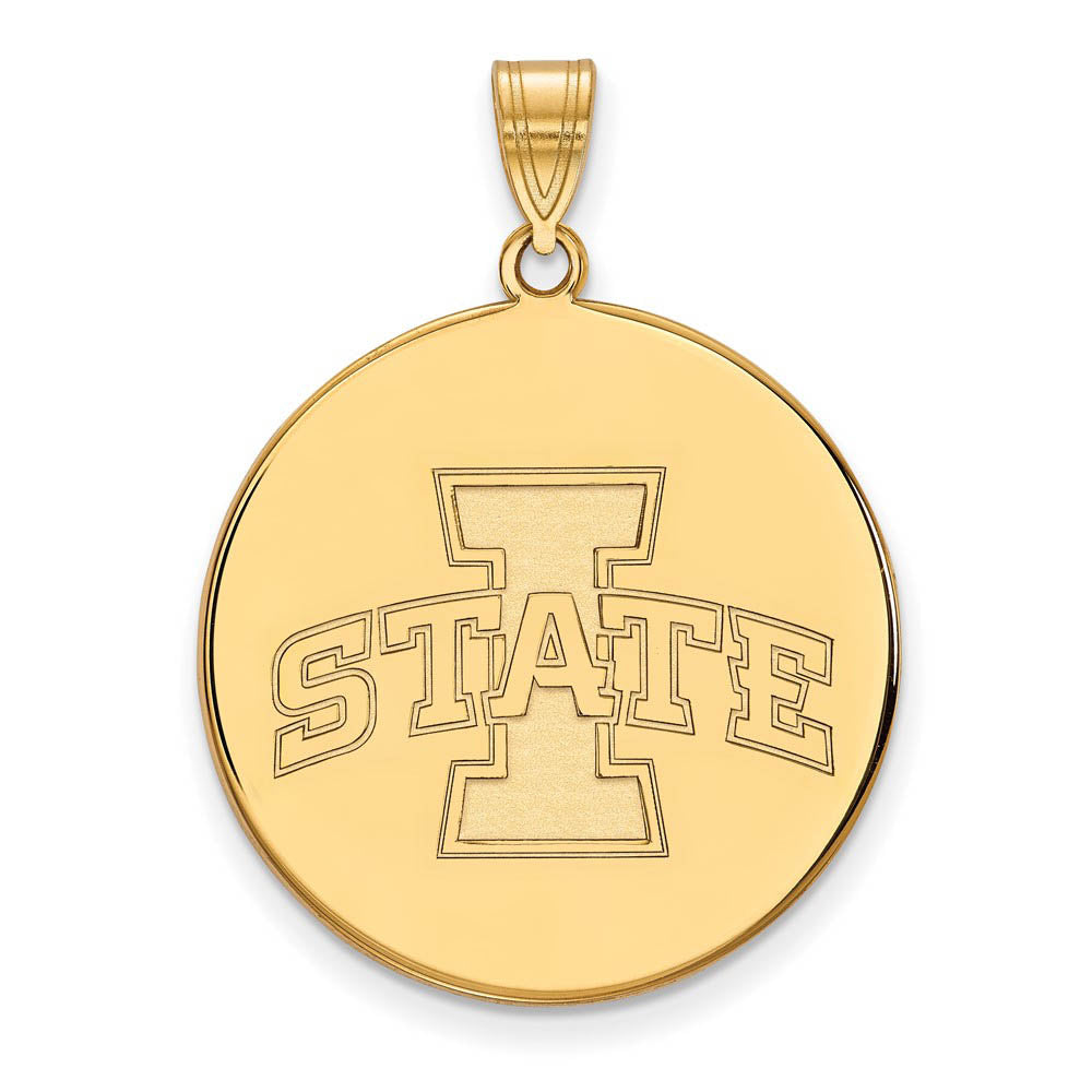 14k Yellow Gold Iowa State XL Disc Pendant, Item P22209 by The Black Bow Jewelry Co.
