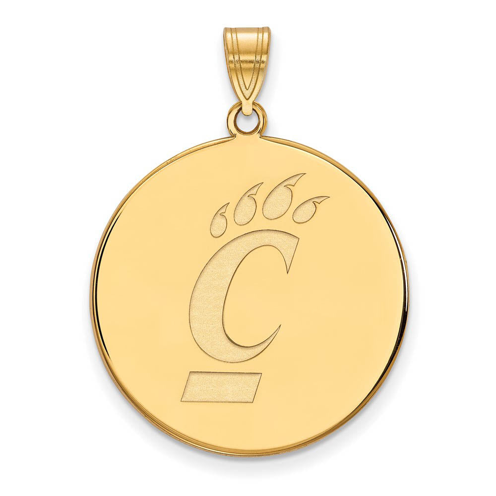 14k Yellow Gold U of Cincinnati XL Logo Disc Pendant, Item P22234 by The Black Bow Jewelry Co.