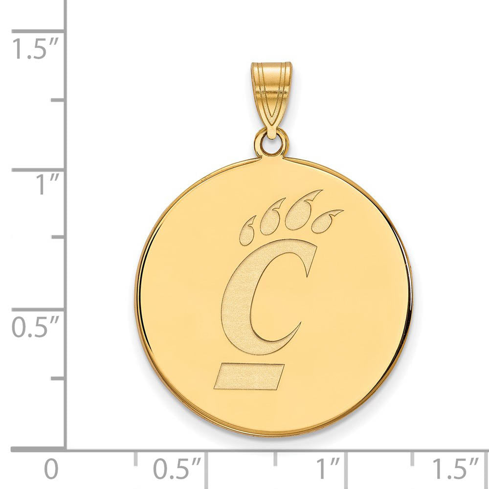 Alternate view of the 14k Yellow Gold U of Cincinnati XL Logo Disc Pendant by The Black Bow Jewelry Co.