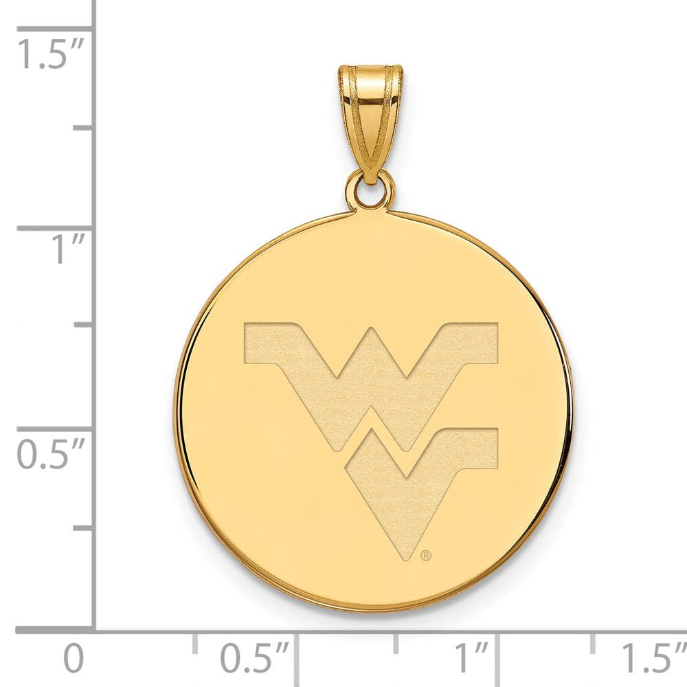 Alternate view of the 14k Yellow Gold West Virginia U. XL Logo Disc Pendant by The Black Bow Jewelry Co.